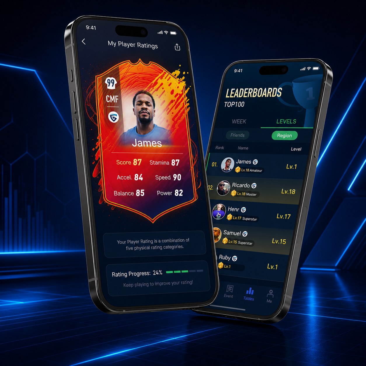 INSAIT JOY Player Ratings and Leaderboards displayed on two smartphones